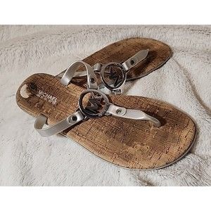 Michael Kors MK Womens Sandals Shoes Flat Comfort slip ons Silver US Size 7